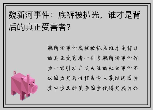 魏新河事件：底裤被扒光，谁才是背后的真正受害者？
