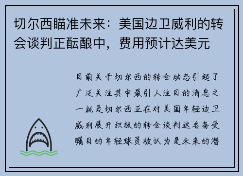 切尔西瞄准未来：美国边卫威利的转会谈判正酝酿中，费用预计达美元