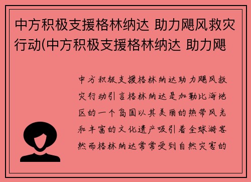 中方积极支援格林纳达 助力飓风救灾行动(中方积极支援格林纳达 助力飓风救灾行动)