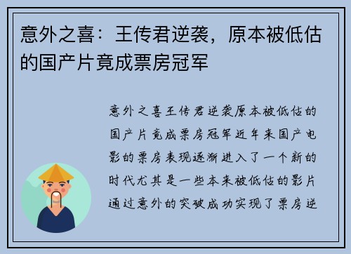 意外之喜：王传君逆袭，原本被低估的国产片竟成票房冠军