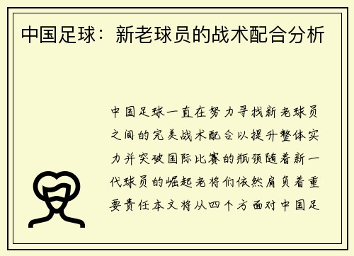 中国足球：新老球员的战术配合分析