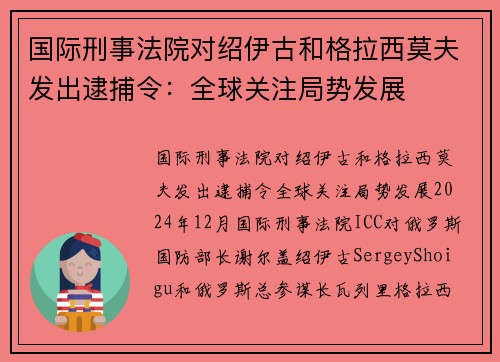 国际刑事法院对绍伊古和格拉西莫夫发出逮捕令：全球关注局势发展